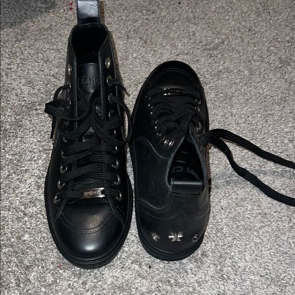 Women’s Jimmy Choo Colt Star Studdedd Leather High Top Tennis Shoes - Picture 1 of 11